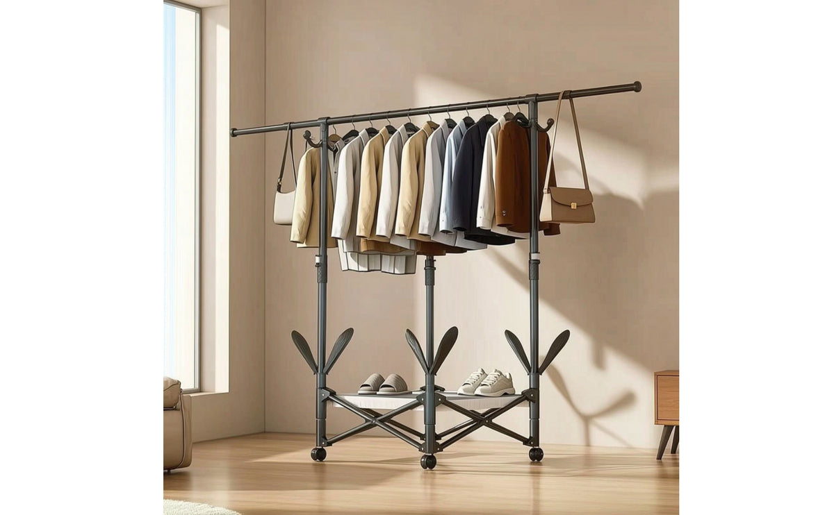 Freestanding Rolling Drying Rack Telescoping Folding Drying Rack Expandable Rolling Clothes Hanger Compact for Balcony