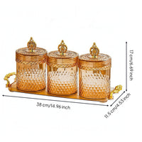 3 Pieces Faceted Canister Set with Tray Stylish Glass Jar with Tray Clear Canisters Fresh for Pantry