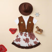 Cowboy Costume Set Fringed Vest Western Themed Outfit Family Matching Cowgirl Costume Set for Kids, Halloween, Masquerade Party, Stage Performance