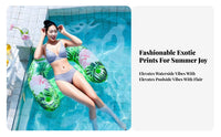 Leaf Print Inflatable Recliner Cooling Mesh Seat Water Lounger with Backrest Fast Inflation Inflatable Pool Chair for Adults, Men, Beach, Vacation