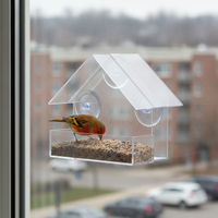 Window Mounted Clear Acrylic Bird Feeder with Suction Cups for Parrots and Wild Birds