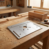 Machined Finish Metal Router Insert Plate Ruler Measurement Markings Router Table Insert Panel Mounting Holes Woodworking Tool Accessory Central Opening