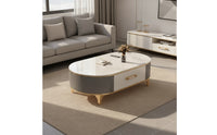 Oval-Shaped Coffee Table Table Modern Coffee Table with Storage Drawer Ribbed Furniture for Living Room, Apartment