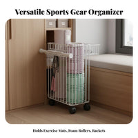 Exercise Mat Storage Rack With Wheels Rolling Fitness Equipment Cart Space Saving Home Gym Storage Cart for Corner