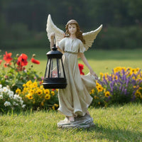 Solar Divine Outdoor Light Hand-Painted Angel Statue with Solar Lantern Decorative Lighting Outdoor Decoration for Patio