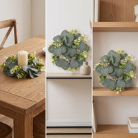 Tabletop Eucalyptus Candle Wreath Natural-Looking Candle Wreath with Eucalyptus Leaves Faux Decor Lifelike for Dining Table