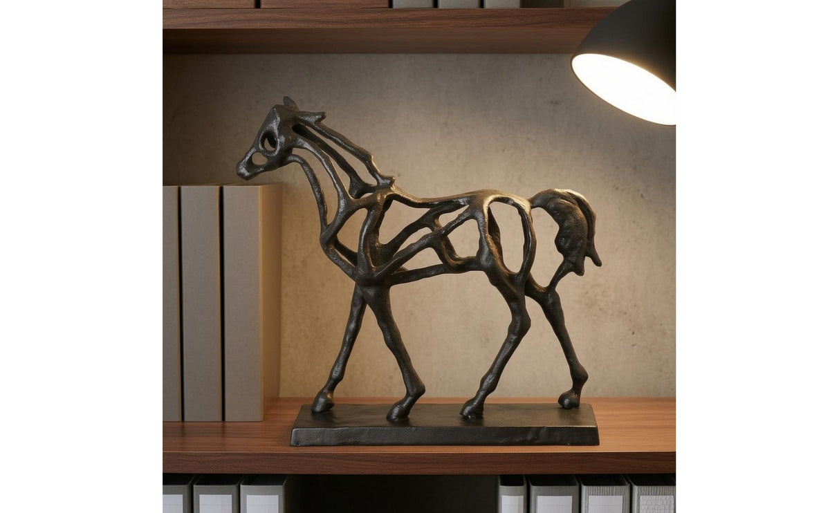 Cast Iron Horse Figurine Openwork Abstract Horse Sculpture Decorative Piece for Office, Home Display