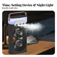 Cools and Humidifies Twin Fan Misting Cooler Wide-Angle Airflow Desktop Humidifier Fan Built-in Night Light for Students, Camping, Dorm Room