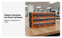 Removable Divider Drawer Parts Storage Cabinet Easy Visibility 12-Drawer Organizer Cabinet Orange Frame