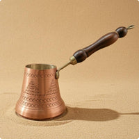 Wooden Handle Turkish Coffee Pot Decorative Pattern Copper Cezve Tinned Tin-Plated Copper Coffee Pot Hanging Loop