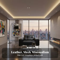 Straight-Line Block Settee Genuine Leather Multi-Seat Settee Italian Minimalist Design Sofa for Homeowners, Apartment Dwellers, Lounge Area, Bedroom