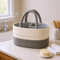 Braided Cotton Rope Basket Loop Handles Woven Storage Basket Striped Lining Neutral Tones