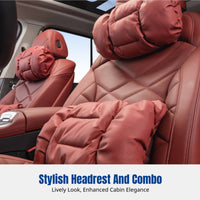 Car Headrest, Genuine Leather Breathable Neck Pillow, All-Season, Soft Cotton Filling, Ergonomic Support