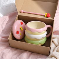 Cute Burger Ceramic Mug with Lid and Stirrer, Creative Student Water Cup, Company Gift