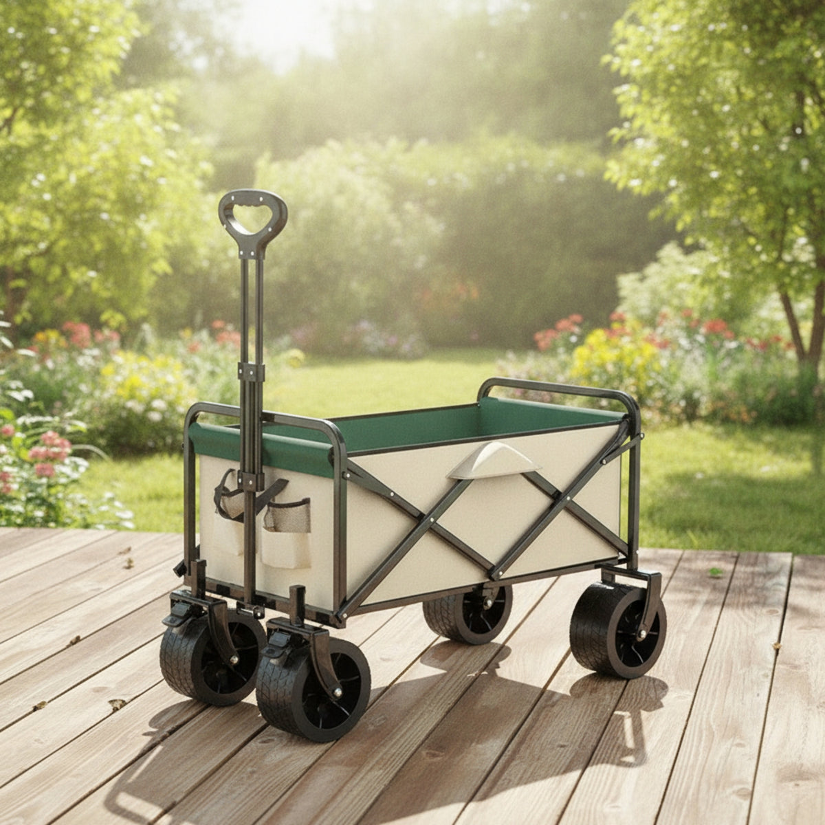 All-Terrain Camping Wagon Heavy Duty Collapsible Wagon Large Capacity Folding Utility Cart Portable for Campers, Picnics, Shopping