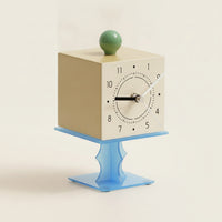 Decorative Analog Desk Clock Sculptural Cube Clock with Pedestal Compact Minimalist for Entryway