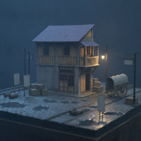 Railway Building Kit Two-Story Scale Model Building Diorama House Wood-Grain Diorama Kit Corrugated for Modelers, Dioramas