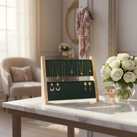 Double-Tier Jewelry Stand Sturdy Wood Frame Wooden Necklace Rack Desktop Jewelry Organizer Space Saving Earring Display Rack