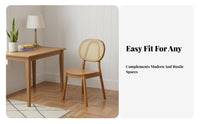 Nordic Inspired Cane Back Wooden Chair Natural Rattan Weave Armless Wooden Side Chair Solid Wood Frame Dining Seating Japanese Aesthetic for Interior Designers, Restaurant Owners, Homeowners, Guesthouse, Eatery, Kitchen, Home Office