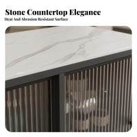 Rolling Cart with Fluted Door Light Luxury Aesthetic Side Cabinet Multi-Functional Mobile Design for Dining Area, Entryway