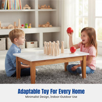 Wooden Bowling Set, Durable Wood Desktop Game, Parent-Child Interactive, Two-Player, Indoor Outdoor Educational Toy