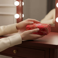 Brocade Lipstick Case Button Closure Mirror Lipstick Holder Compact Mirror Makeup Box for Everyday Purse Use