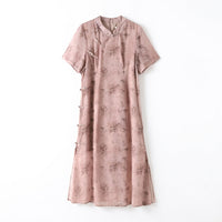 A Line Skirt Chinese Dress for Wedding Guest with V Neck, Plus Size Cheongsam Qipao for Summer, Wrinkle Resistant Polyester Design