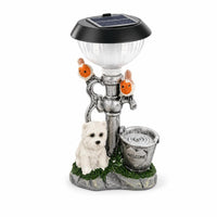 Welcome Dog Statue with Basin Automatic Dog Statue with Solar Light for Walkway