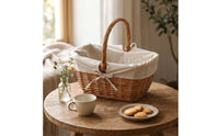 Lined Wicker Basket with Lining Natural Woven Basket with Handle Handwoven Portable for Gift Wrapping, Picnic, Flower Arrangement, Home Storage