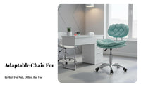 Height-Adjustable Upholstered Vanity Chair 360-Degree rotate Wheeled floral spine Chair Rolling Casters Task Stool Armless for Manicurists, Beauticians, Students, Nail Salon, changing area, Bedroom, Small Spaces