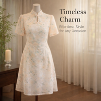Wedding Guest Dress Chinese Cheongsam for Women with Three Quarter Puff Sleeves, Traditional Qipao with Button Closure for Summer
