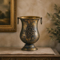Decorative Metal Vase Retro Decorative Iron Vase Embossed Urn Planter for Mantel, Flower
