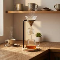 Coffee Dripper Stand Wood Base Kitchen Tool Space-Saving