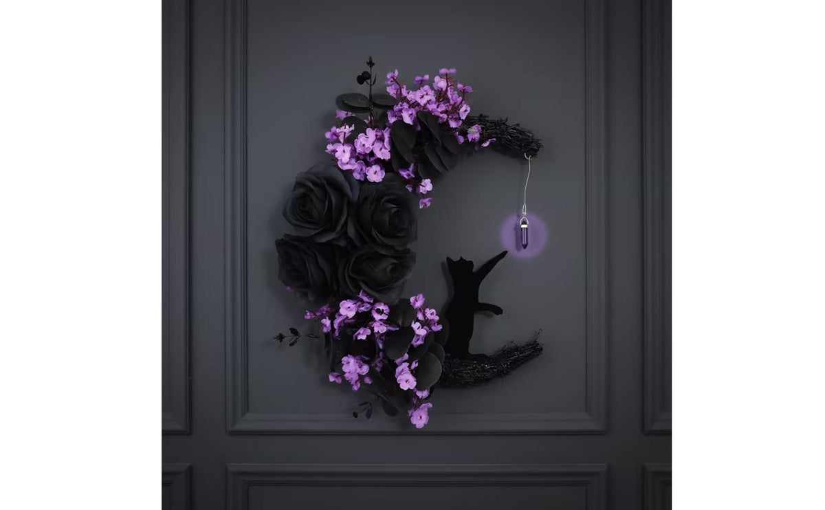 Cat and celestials Wall Hanging Decor Floral Cat and celestials Wall Hanging Art Black for Bedroom