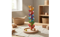 Wooden Tree Ball Toy Leaf-Shaped Ball Drop Toy Marble Tree Set Freestanding Children's Plaything Colorful
