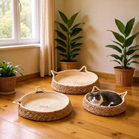 Woven Cat Bed Made of Grass Material, All Season Cat Bed for Indoor Cats, Open-top design for four seasons of versatile comfort