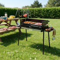 Stainless Steel Charcoal Barbecue Grill with Side Shelves Heat-Resistant Charcoal Grill with Side Tables Compact Heavy-Duty for Campers, Camping, Backyard
