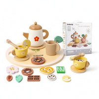 12 Pieces Wooden Tea Set Preschool Pretend Tea Set Wooden Playset Kids Colorful for Nursery