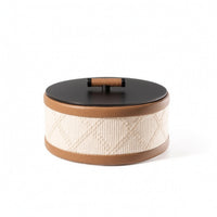 Round Storage Box with Handle Decorative Lidded Storage Box Small Desktop Organizer for Bedside Table