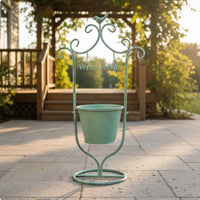 Wrought Iron Design Vintage Flower Pot Stand Bird Accent Metal Planter Stand Detachable Welcome Sign Planter for Patio, Balcony, Entryway