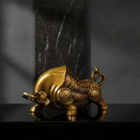 Bull Figurine Bronze-Colored Astrological Ornament Compact Bull Statue for Office Desk