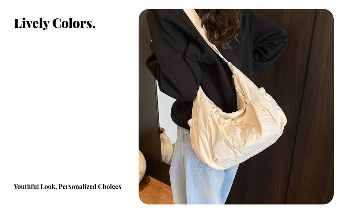 Nylon Drawstring Bag Lightweight Bag Large Capacity Dumpling Purse for Students, Commuting, School, Travel
