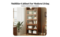 Dust-Proof Multi-Tier Cabinet with Flip-up Doors Transparent Display 4-Tier Bookcase with Flip-up Doors Space-Saving Design Bookshelf Multifunctional for Collectors, Book Lovers, Apartment Dwellers, Study Room, Home Office, Bedroom, Hallway