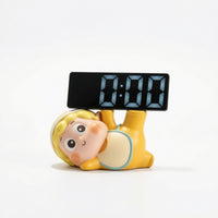 Decorative Clock with Figurine Base Cartoon Mirror Digital Clock Compact Mini for Entryway