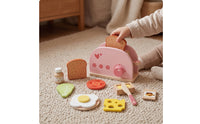 Wooden Play Breakfast Appliance with Accessories Imaginative Toy Breakfast Appliance Pastel Pretend Play Breads Maker for Toddlers, Preschoolers