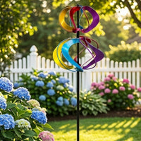 Black Support Pole Rainbow Wind Spinner Stake Ground-Mounted Garden Wind Spinner Stake Colorful Revolving Stake Assembled for Lawn, Patio