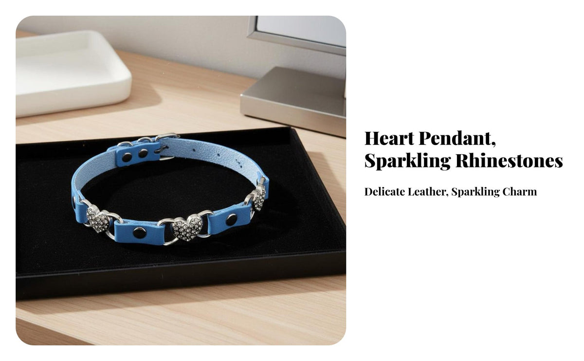 Rhinestone Heart Choker Lightweight Black PU Leather Choker PU Leather for Parties, Concerts