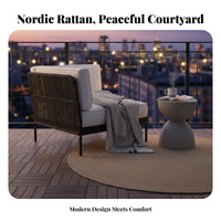4 Pieces Nordic Design 4-Piece Woven Seating collection weatherproof outdoor seating set Includes Coffee Table Garden Furniture Water for Families, Homeowners, Adults, Balcony, rearyard, Deck, waterside