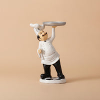 Hand-Painted Chef Figurine Resin Figurine with Tray Compact Chef Statue Collectible for Kitchen, Countertop