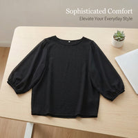 Ladies Casual Tops for Women UK with Loose Fit Design, Short Sleeve Round Neck Blouse for Office Work Clothes, Blend Pullover Shirt